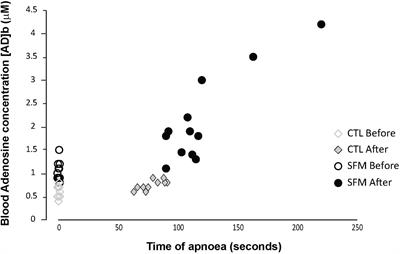 Blood Adenosine Increase During Apnea in Spearfishermen Reinforces the Efficiency of the Cardiovascular Component of the Diving Reflex